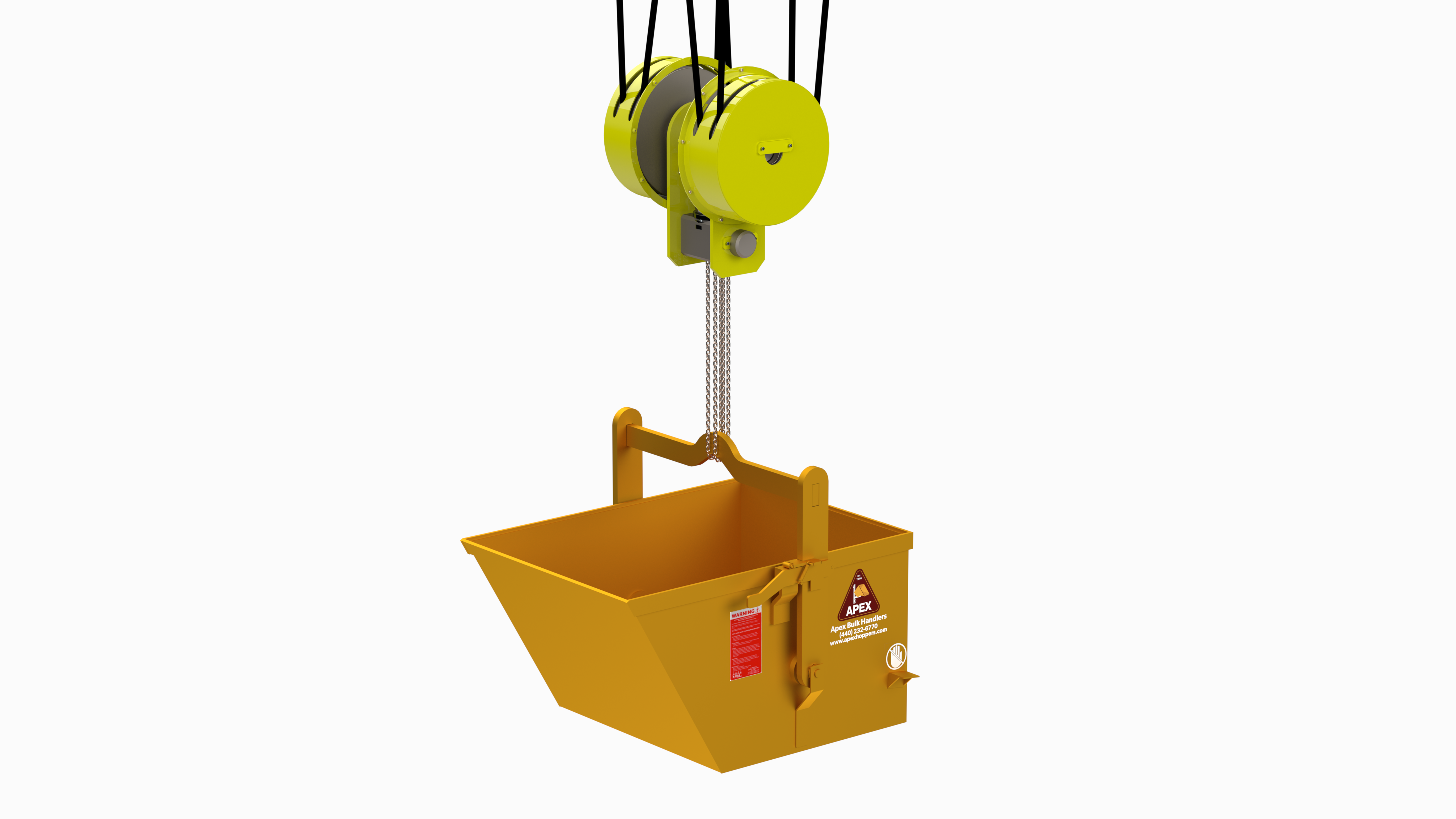 Apex crane bucket for overhead material handling