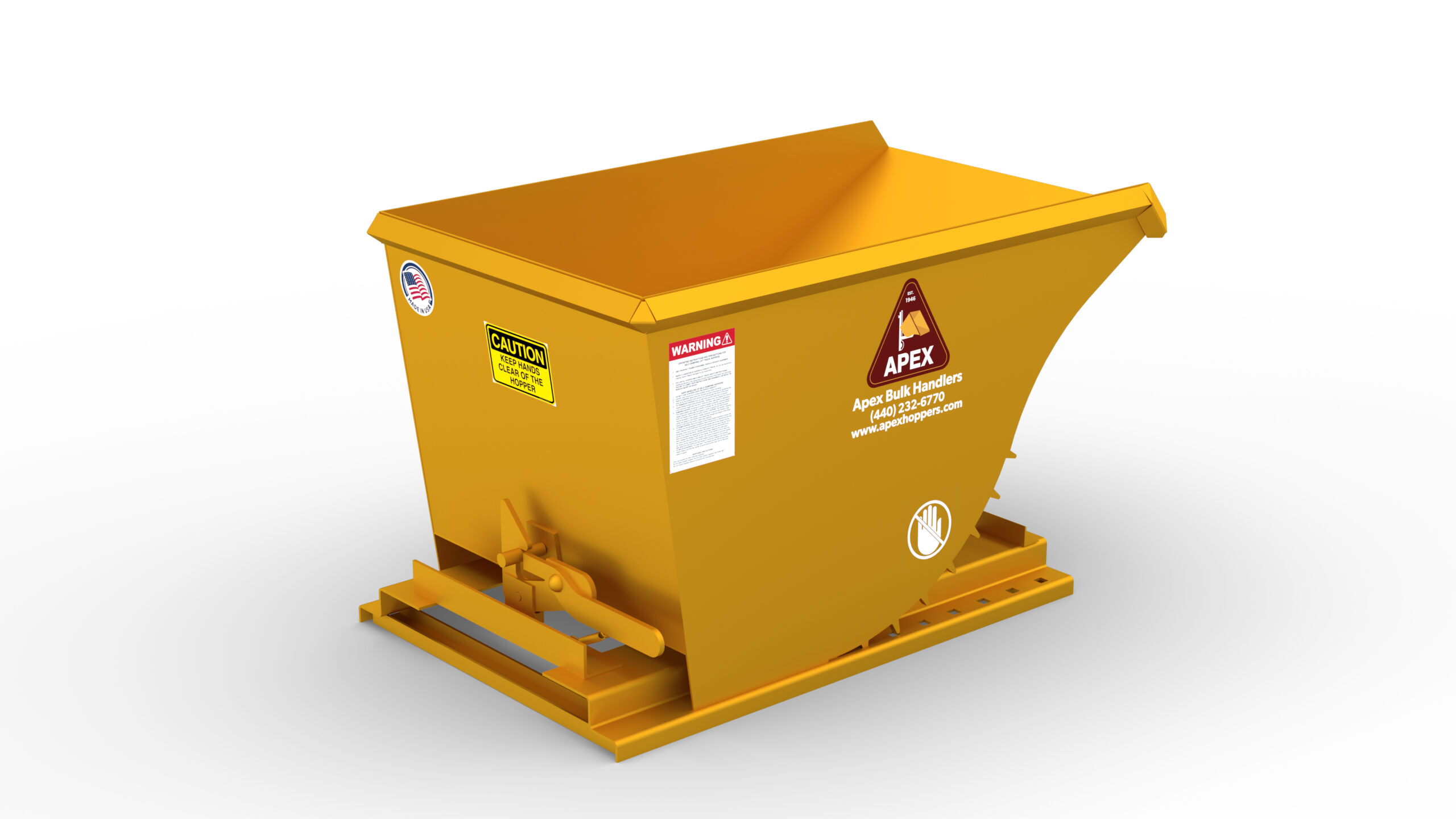 Apex self-dumping hopper for scrap and bulk waste